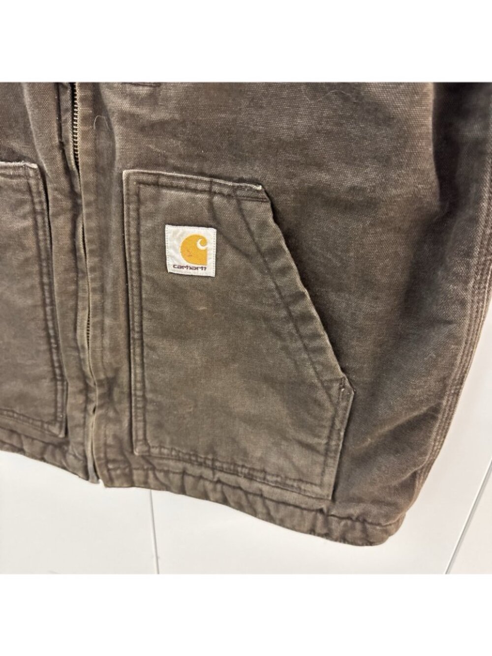 VTG Carhartt Brown Canvas Duck Sherpa Lined Vest Full Zip Size Small - Picture 2 of 9